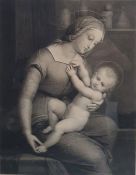 After Raphael German engraving Madonna and child, 29 x 22.5cm together with After Owen B Carter