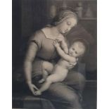 After Raphael German engraving Madonna and child, 29 x 22.5cm together with After Owen B Carter