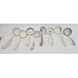 Quantity of Victorian and later pottery soup ladles, variously decorated (1 box)