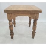 Late 19th/early 20th century pine breakfast table, the square top with rounded corners, on turned