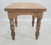 Late 19th/early 20th century pine breakfast table, the square top with rounded corners, on turned