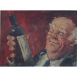20th century European school Oil on panel Gentleman with wine bottle, unsigned, 24.5cm x 33cm