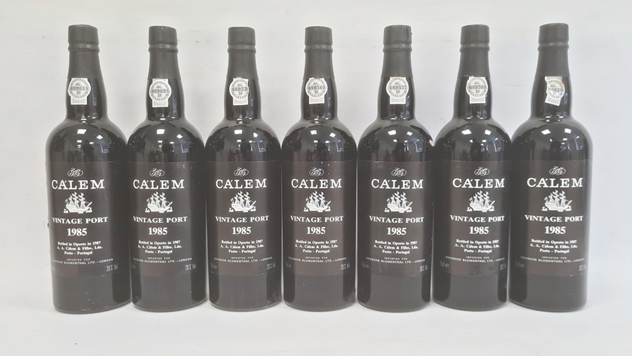 Seven bottles of 1985 Calems vintage port, bottled in Oporto 1987 by A A Calem & Filho, Lda,