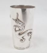 Chinese tall beaker of slender tapering form, embossed decoration of dragon, three-legged toad and