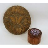 Possibly 18th century carved wooden mould in the form of a moth and 20th century turned lidded