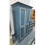 Blue and cream painted pine chest of two short and three long graduated drawers, 71cm wide x 57cm