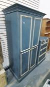 Blue and cream painted pine chest of two short and three long graduated drawers, 71cm wide x 57cm