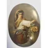 Late 19th century Berlin porcelain plaque, oval and painted with half-length figure of a young woman