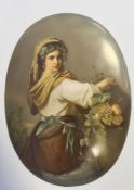 Late 19th century Berlin porcelain plaque, oval and painted with half-length figure of a young woman