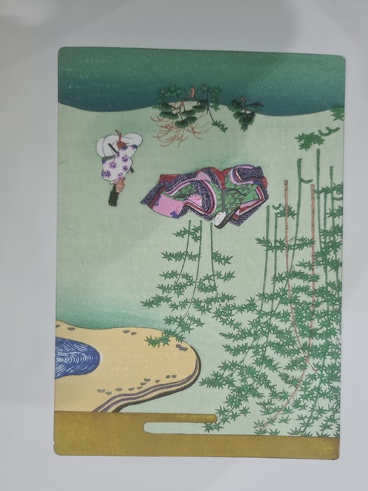 Set of six Thai bodycolour erotic drawings with various figures in interiors and gardens, - Image 18 of 31