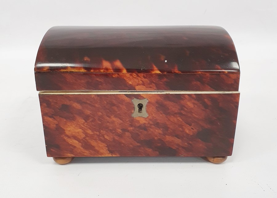 A 19th century tortoiseshell tea caddy, domed lid, ivory rim and handles, silvered escutcheon, on - Image 3 of 9