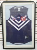 AFL jersey, signed, blue ground with white chevron