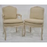 Set of 12 20th century Louis XV-style upholstered boardroom chairs with cream painted frames (one no