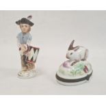 Limoges porcelain cachou box in the form of a rabbit with vegetable, 8cm high and continental