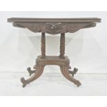 19th century mahogany card table, the rectangular top with canted corners, applied bead moulding,