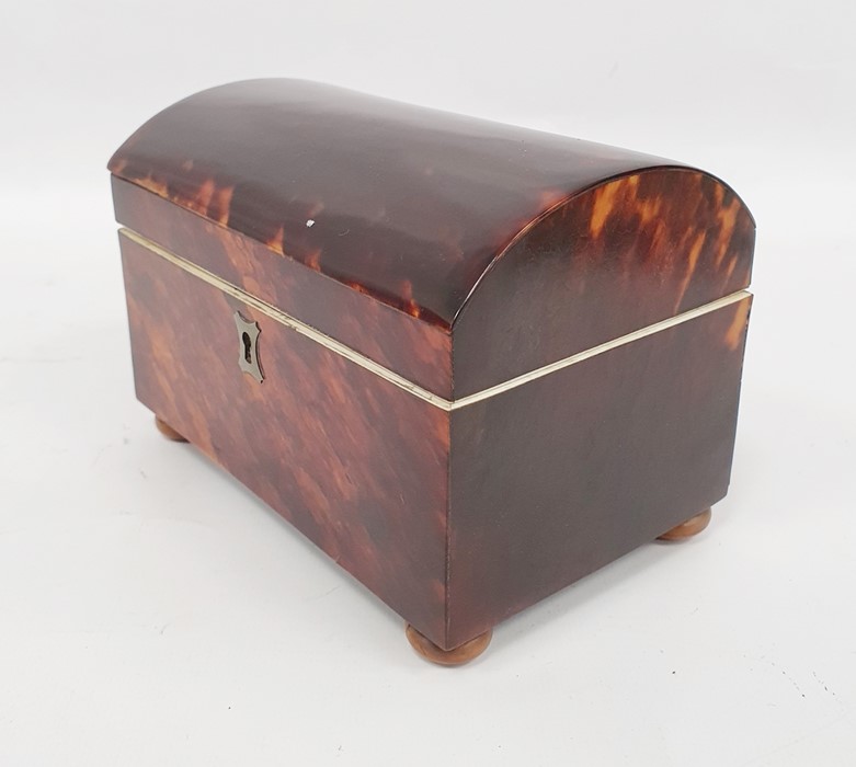 A 19th century tortoiseshell tea caddy, domed lid, ivory rim and handles, silvered escutcheon, on - Image 2 of 9