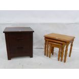 Modern bedside chest of two drawers and pine nest of three tables (2)