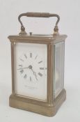 Hamilton & Inches brass and glass repeater carriage clock with Roman numerals, 17 cm high over the