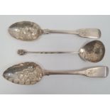 Early 19th century silver tablespoon with floral repousse decoration, London 1823, maker WB, another