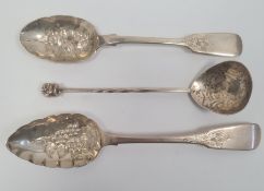 Early 19th century silver tablespoon with floral repousse decoration, London 1823, maker WB, another