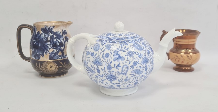 Royal Crown Derby porcelain teapot with underglaze blue scrolling floral transfer-printed decoration