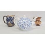 Royal Crown Derby porcelain teapot with underglaze blue scrolling floral transfer-printed decoration
