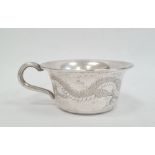 Chinese silver-coloured teacup with everted and rolled rim, dragon and pearl decoration on