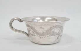 Chinese silver-coloured teacup with everted and rolled rim, dragon and pearl decoration on