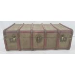 Vintage canvas travelling trunk with wooden bands and internal pull-out trayCondition