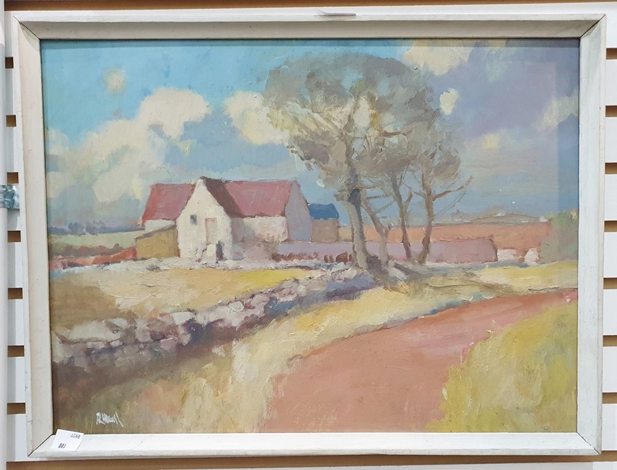 British school (20th century)  Oil on board Farmstead with trees, signed indistinctly lower left, - Image 2 of 5