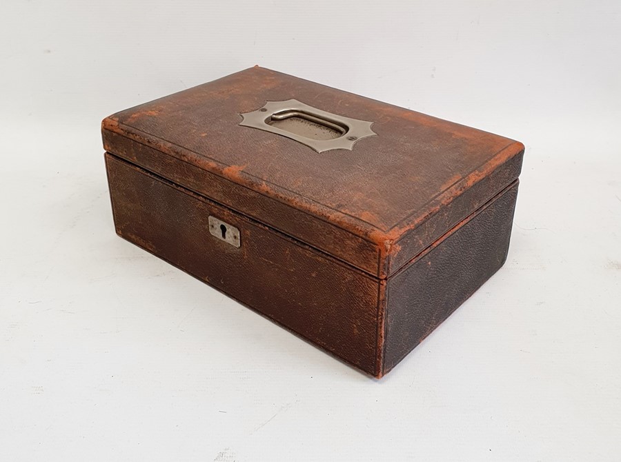 Mahogany writing slope, a banded mahogany box and a leather-bound green velvet lined jewel box (3) - Image 6 of 8