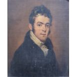 19th century English school Oil on canvas Half-length portrait of a young man, 25cm x 19cm