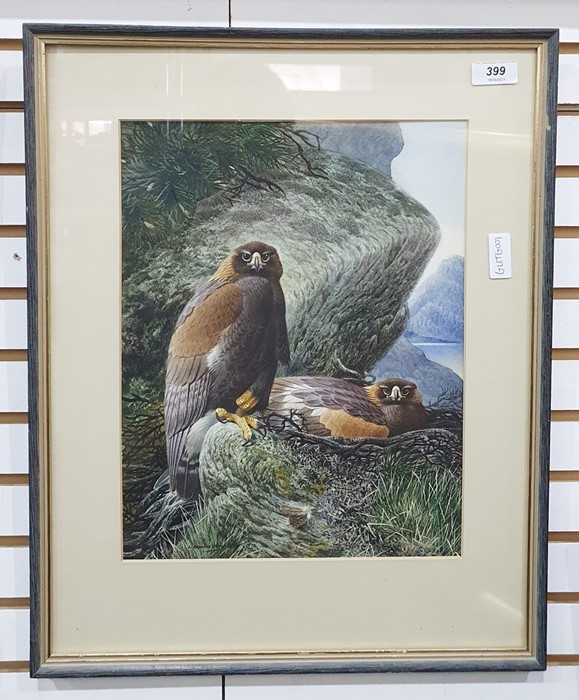 David Johnston  Watercolour drawing "Golden Eagle at the Nest", Dunkeld, Perthshire Gallery label - Image 2 of 3