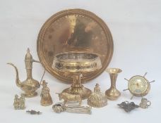 Ship's wheel barometer, a Daalderop Dutch brass and cut glass comport, a quantity of brass models