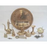 Ship's wheel barometer, a Daalderop Dutch brass and cut glass comport, a quantity of brass models