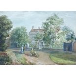 George Scharf (1788-1860) Watercolour drawing "Near Tottenham Green", figures on a path before