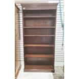 20th century mahogany open bookcase on plinth base, 88cm x 188cm