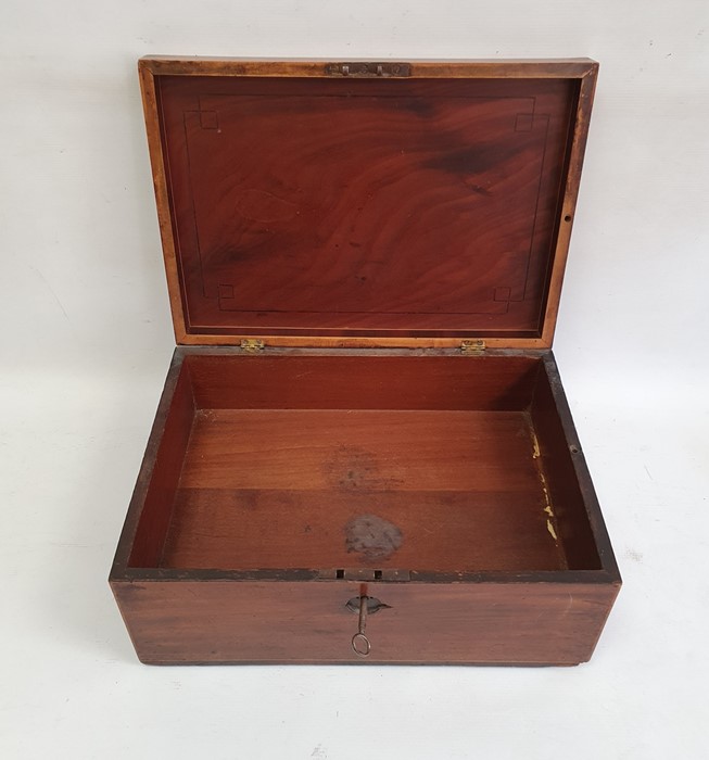 Mahogany writing slope, a banded mahogany box and a leather-bound green velvet lined jewel box (3) - Image 4 of 8