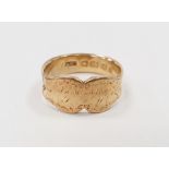 Victorian 18ct gold memorial ring, Chester 1886 with engraved dedication (rubbing to engraving and