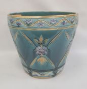 Minton Secessionist large pottery jardinière, circular and tapering, turquoise ground with running