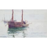 G B P S Lillingston (fl.1871-1899)  Watercolour drawing Moored sailing boat with two men in