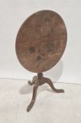 19th century oak circular snap top occasional table on turned column, tripod supports