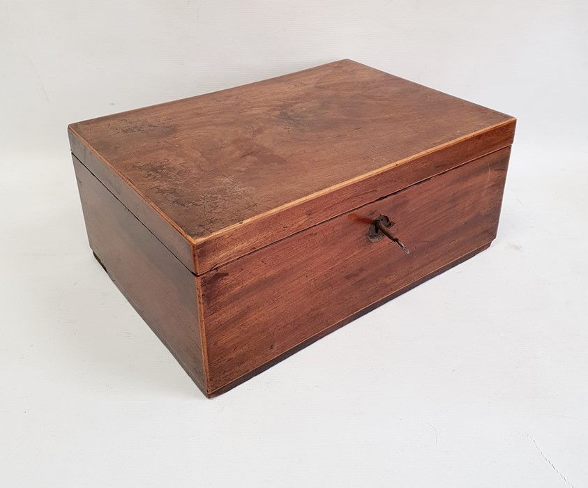 Mahogany writing slope, a banded mahogany box and a leather-bound green velvet lined jewel box (3) - Image 3 of 8