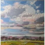 Judith Bridgland (b.1962) Oil on linen 'Big clouds over the Peak District', signed lower right,