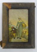 Late Victorian probably Sowerby after Walter Crane hand-painted opaque pressed glass panel,