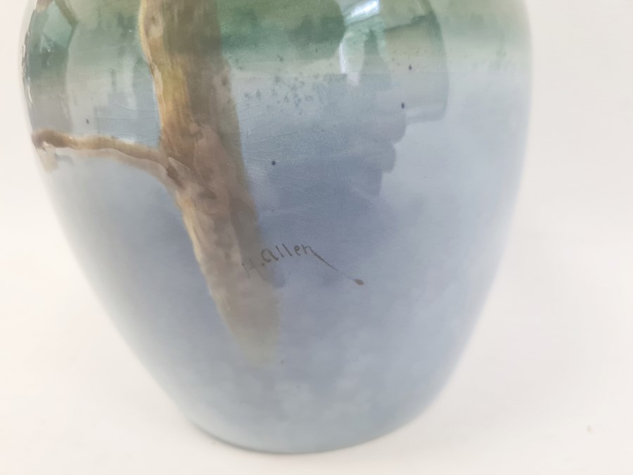 Doulton Titanian ware vase, painted with ‘Young Flycatchers’, circa 1920, printed black marks and - Image 2 of 6