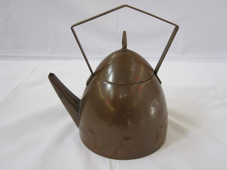 Jugendstil brass and copper kettle on tripod stand, 46cm high (with Christies lot label for 28th - Image 3 of 3