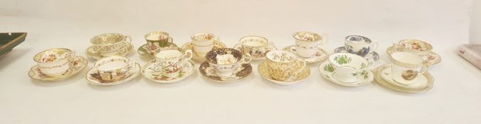 Collection of English pottery and porcelain teacups and saucers, 1815 and later, including