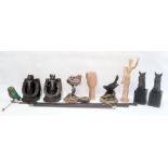 Quantity resin and other models, a wooden articulated artist's hand, quantity of riding crops and
