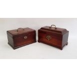 Georgian mahogany tea caddy with three section interior, brass handles to top, 23cm wide and another